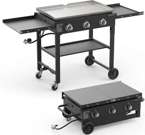 Miniatura 10 de Parrilla de gas para barbacoa de 3 quemadores, 25.6 pulgadas de acero inoxidable portátil a propano, parrilla plana de 30,000 BTU para acampar