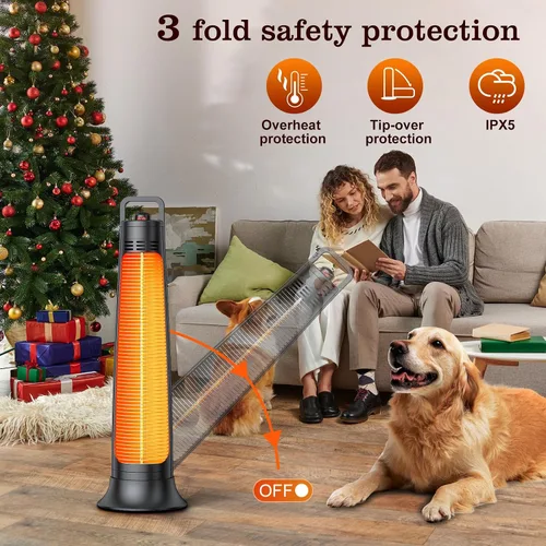 Miniatura 5 de Calentador de patio al aire libre, calor infrarrojo eléctrico para garaje, patio trasero, uso en interiores, calentador de torre radiante portátil