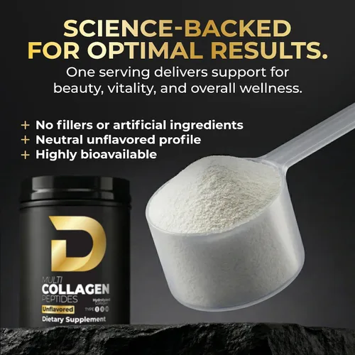 Miniatura 3 de D Collagen Store - Polvo de péptidos de colágeno múltiple formulado por médicos para la piel, el cabello, las uñas y el soporte intestinal, sin