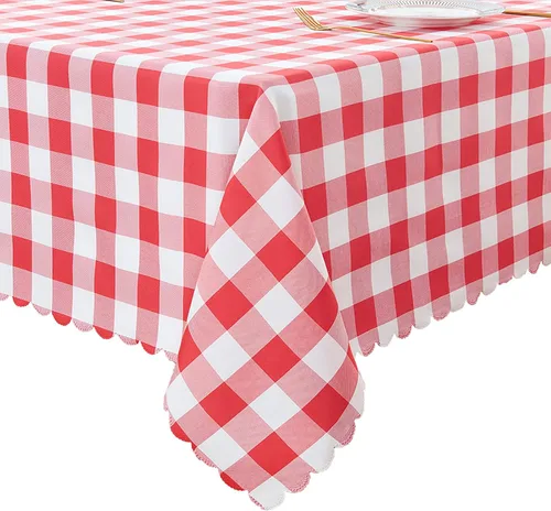 Miniatura 15 de Mantel rectangular de 70.9 x 55 pulgadas, mantel de cuadros impermeable y reversible, funda de mesa de picnic de mezcla de algodón lavable