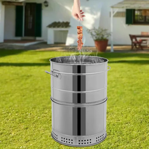 Miniatura 8 de Parrillas de carbón portátiles grandes, acero inoxidable de 360°, sin humo, parrilla grande sin humo, barril de barbacoa sin humo con múltiples