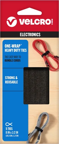 VELCRO Brand ONE-WRAP Correa de Ajuste para Atar – Sujetadores Reutilizables para Mantener Cables y Cordón Ordenados – 8 pulgadas x 1/2, 5 Correas,