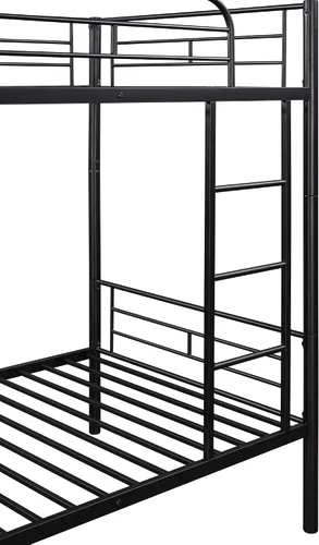 Miniatura 7 de Literas de metal de tamaño individual sobre individual, literas de perfil bajo, marco de cama de acero resistente con barandilla de seguridad y Negro