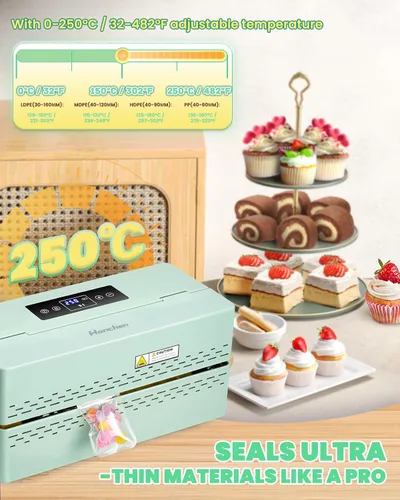 Miniatura 2 de Máquina de sellado térmico comercial, sellador automático de banda continua 32-482 ° F ajustable con pantalla táctil LED inteligente Rápida