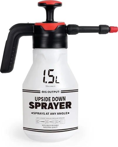 FOSHIO Pulverizador de bomba de jardín de 0.4 galones, bomba de mano portátil de 1.5L, botellas de pulverización de agua a presión con boquilla