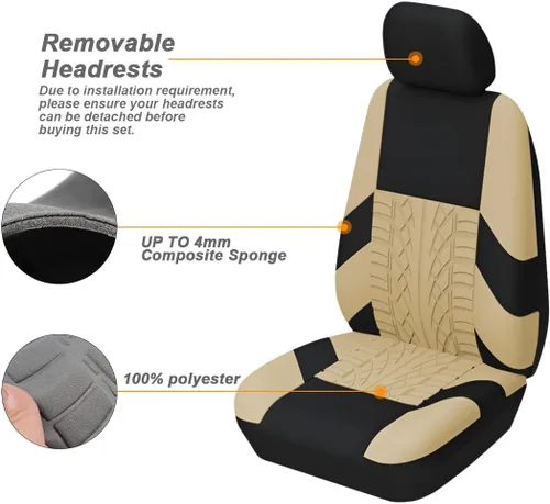 Miniatura 2 de BESULEN Fundas de asiento delantero de automóvil, 2 piezas protectores de asiento de cubo de poliéster, suaves y transpirables, cojines de asiento