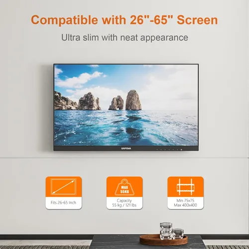 Miniatura 4 de GRIFEMA GB1007-4 Soporte de pared para TV de 26-65", hasta 121.3 lbs, soporte de TV universal y inclinable, VESA máximo 15.748x15.748 in, soporte