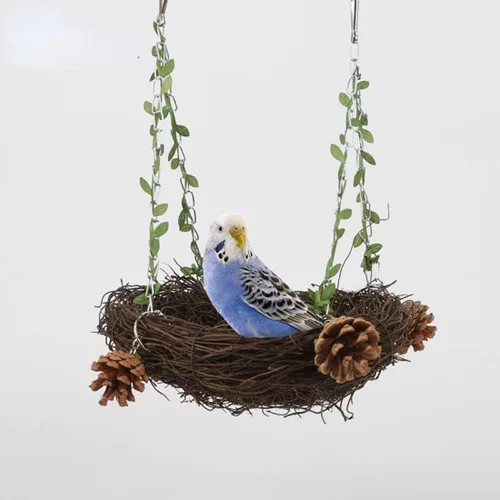 Miniatura 3 de Nido de ratán natural pequeño, mediano y grande, columpio para pájaros para loro, cacatúa, conure, cacatúa, guacamayo amazónico, agapornis gris