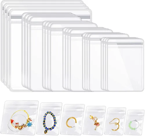Crtiin 180 bolsas de plástico transparente de PVC para joyas, bolsas de almacenamiento de joyas antideslustre, bolsas gruesas con cremallera, bolsas