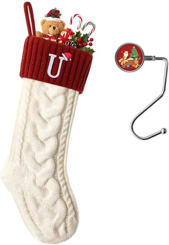 Miniatura 22 de Botas de Navidad personalizadas, iniciales personalizadas, 18 pulgadas, botas de Navidad tejidas con letras para colgar en la chimenea, botas de Rojo