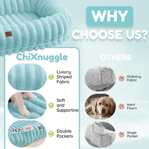 Miniatura 5 de ChiXnuggle Cama humana para perros adultos – Cama gigante de piel sintética rayada de lujo para perros con asa portátil, almohadilla de espuma