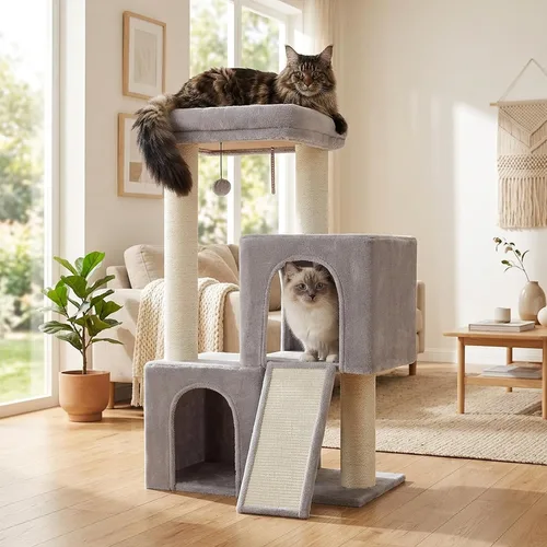 Miniatura 9 de PAWZ Road Árbol para gatos, torre para gatos de 30 pulgadas con condominios dobles para gatos de interior, casa de felpa para gatos con percha