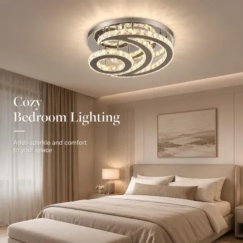 Miniatura 8 de Lámpara de techo LED moderna de 15.7 pulgadas, lámpara de araña de cristal de montaje empotrado, lámpara moderna con forma de luna redonda para sala