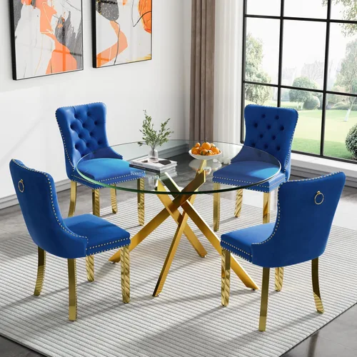 Miniatura 56 de Juego de 4 mesas de comedor de cristal para 4, juego de 4 mesas y sillas de cocina modernas, juego de mesa de comedor de cocina de 5 piezas con mesa