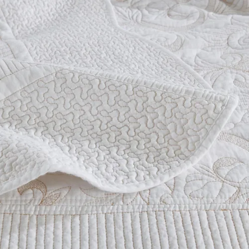 Miniatura 5 de Bedduvit Juego de colcha extragrande de 120 x 128 pulgadas, 100% algodón natural, colcha blanca tamaño King, colcha suave y ligera, 3 piezas