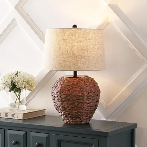 Miniatura 3 de JONATHAN Y JYL6501B Alaro 24.5" lámpara de mesa de estilo granja costera de jacinto de agua LED para recámara, sala de estar, oficina, marrón oscuro