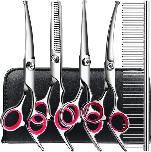 Miniatura 7 de Kit profesional de tijeras de aseo para perros, color negro, 5 en 1, tijeras para aseo de perros 6CR de acero inoxidable de alta calidad, kit