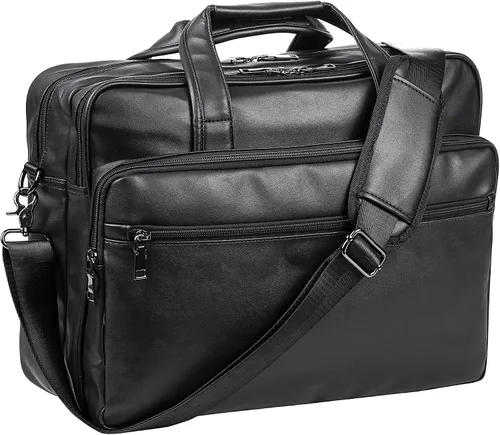 seyfocnia Bolsa de cuero para laptop, para hombre, 15.6 pulgadas, 17.3 pulgadas, maletín de mensajero, bolsa de negocios, bolso de computadora
