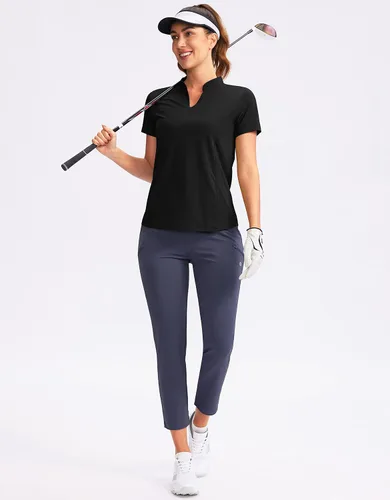 Miniatura 4 de Obla Polo de golf para mujer, cuello en V, manga corta, sin cuello, de secado rápido, para tenis, correr, camisetas de golf para mujer