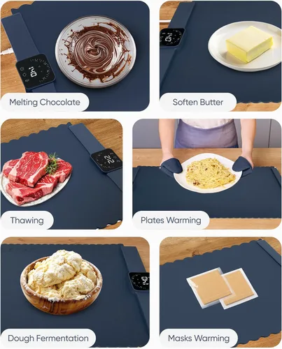 Miniatura 6 de Tapete de calentamiento para alimentos – Bandeja plegable de buffet de 24 x 16 pulgadas con 5 ajustes de temperatura y temporizador automático