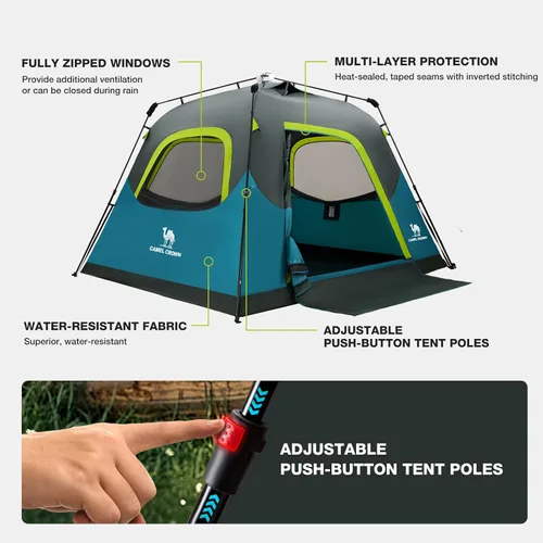 Miniatura 6 de CAMEL CROWN 4/6 Person Instant Cabin Tent, Pop Up Windproof Tents for Camping, 60-Second Setup Family Tent with Carry Bag for Outdoor Hiking Azul