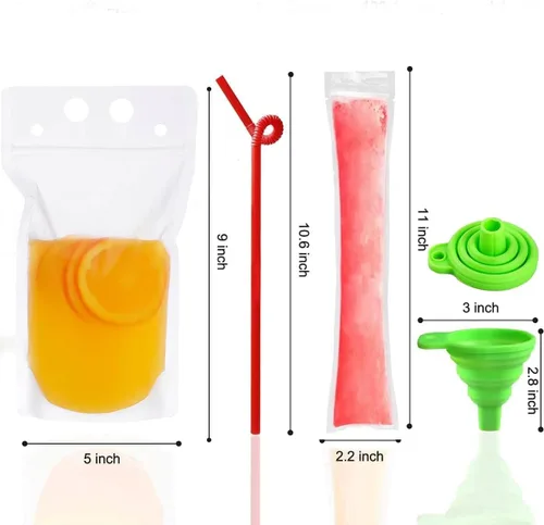 Miniatura 2 de 100 bolsas de doble cremallera para bebidas con 100 popotes y 30 bolsas de paletas plegables de mano resistentes para batidos, bebidas frías