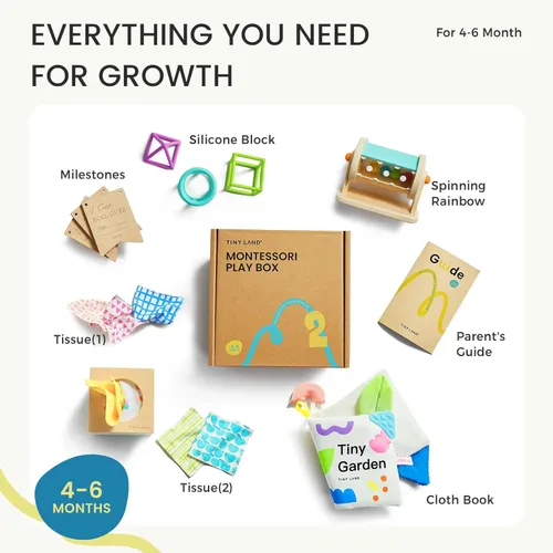 Miniatura 2 de Tiny Land Montessori - Juego de juguetes para bebés de 4 a 6 meses, kit de desarrollo de habilidades motoras de aprendizaje temprano con libro