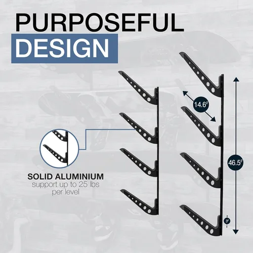 Miniatura 3 de StoreYourBoard Estante de esquí y snowboard, sistema de almacenamiento ajustable para 4 tablas, organizador de pared de garaje resistente para esquí