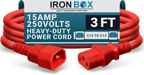 Miniatura 64 de IronBox Electric - Cable de Alimentación C14 a C13 de Servicio Pesado, 15A, 250V, Cable de Extensión para Computadora 14/3 AWG - Cables