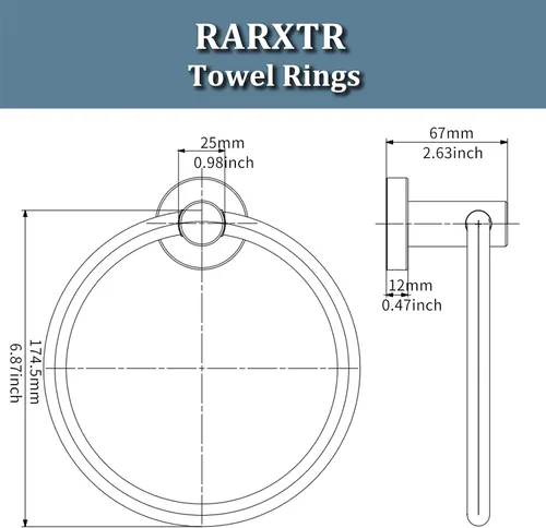 Miniatura 6 de RARXTR Toallero de níquel cepillado, soporte para toallas de mano para baño, cocina, base redondeada moderna, montaje en pared, acero inoxidable