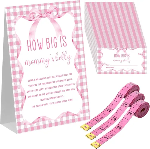 Sinload Juego de 54 piezas de arco rosa para baby shower, coqueta rosa con lazo para medir el vientre, incluye el signo de vientre de mamá 50