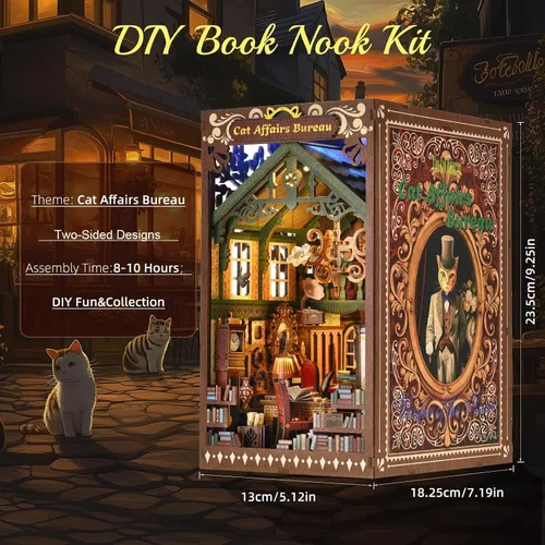 Miniatura 5 de TOYQI - Kit de rincón de lectura, kit de casa de muñecas en miniatura DIY para adultos y adolescentes, kit de decoración de estantería de casa