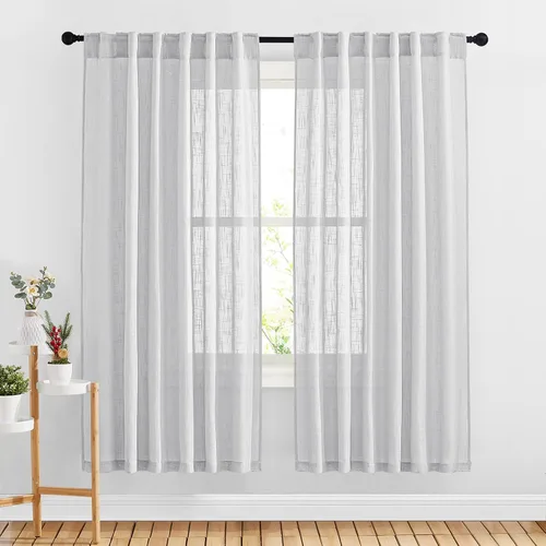 Miniatura 57 de NICETOWN Cortinas de lino semitraslúcidas para dormitorio, bolsillos para barra y pestaña trasera, tratamientos de ventana transparentes de lino