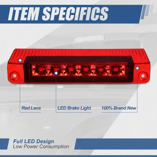 Miniatura 2 de Auto Dynasty Luz de Freno LED Trasera de Montaje Alto 3ra Tercera Cola Lámpara de Parada Compatible con Chevy Express GMC Savana 1500 2500 3500 Rojo