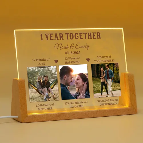 Miniatura 13 de Marco de fotos personalizado con foto, placa acrílica personalizada con base de luz nocturna LED, regalos de cumpleaños de aniversario para familia