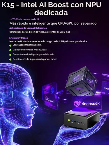 Miniatura 9 de GMKtec K15 AI Mini PC Oculink Intel Ultra 5 125U Procesador 32GB DDR5 512GB SSD, computadora de escritorio AI Boost, 3X M.2 2280 expansión
