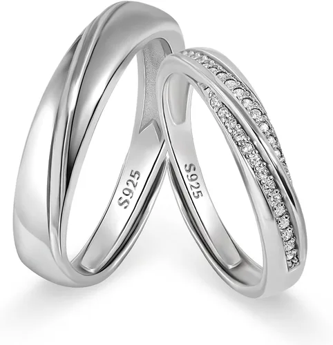 Meissa 2 anillos de pareja para hombres y mujeres de plata de ley 925, anillos de promesa a juego, tamaño ajustable, hecho a mano, joyería nupcial