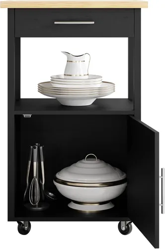 Miniatura 3 de JY QAQA Isla de cocina de 22" con ruedas con gabinete de almacenamiento, carrito de cocina con estantes, mango de carrito para toallero o movilidad