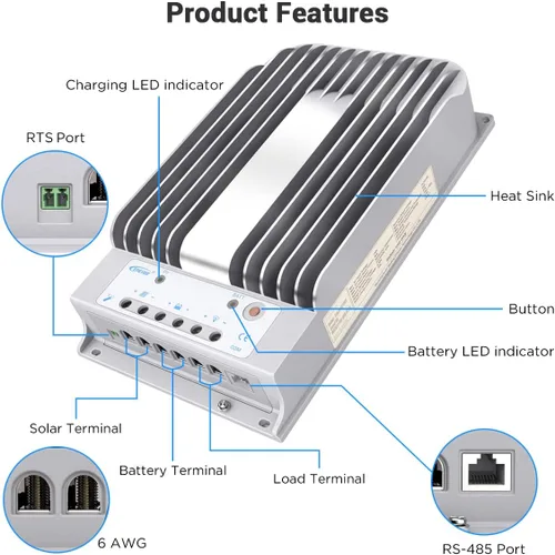 Miniatura 3 de EPEVER Controlador de carga solar de 40A MPPT 12V/24V Trabajo automático Max.PV 150V Panel Solar Regulador de carga Tracer Serie BN Controlador