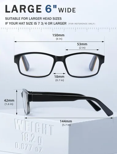 Miniatura 5 de HEEYYOK Gafas de lectura de 0.5 para hombre, grandes lectores para hombres, anchas, negras, XXL, marco de gran tamaño, lentes de lectura