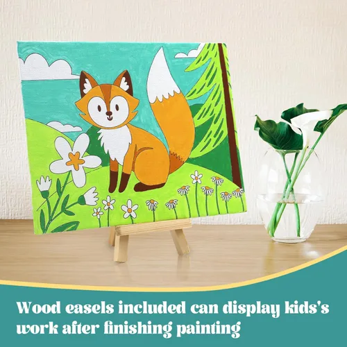 Miniatura 5 de 8 paquetes de lienzo preimpreso para pintar lienzo para niños, 48 pinturas, 8 pinceles, 2 caballetes, 8 lienzos impresos de 6x8 para niñas, niños