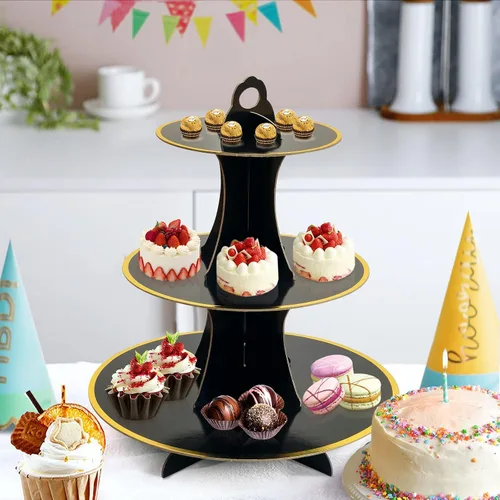 Miniatura 5 de Soleebee Soporte redondo de 3 niveles para cupcakes, torre de cartón para cupcakes, torre de soporte para pasteles de postre para decoración