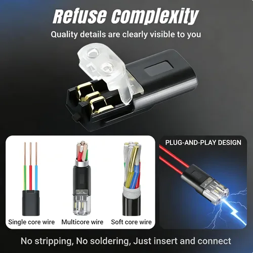 Miniatura 4 de Kit de conectores de cable, conector de tira de bloqueo enchufable de doble cable, conectores eléctricos de conexión rápida con hebilla de bloqueo