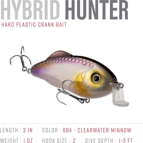 Miniatura 2 de Strike King Hybrid Hunter Shallow Jr. Señuelo de pesca, crankbait de buceo poco profundo, pico de 90 grados, ojos 3D, sonajero fuerte, se sumerge