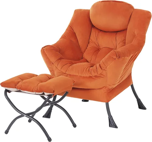 Miniatura 24 de MBOOYOME - Silla perezosa con otomano plegable, sillón de acento moderno de ocio con reposabrazos y bolsillo lateral y reposapiés plegable, silla