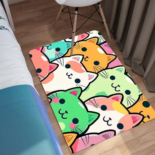 Miniatura 5 de Alfombra de gato para habitación de niñas, diseño de dibujos animados, decoración para dormitorio, bonita alfombra de área de gatos, alfombras