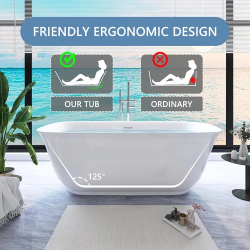 Miniatura 3 de Tina de 67" de pie, bañera independiente de acrílico puro, elegante bañera contemporánea de pie independiente con baño profundo, certificada cUPC