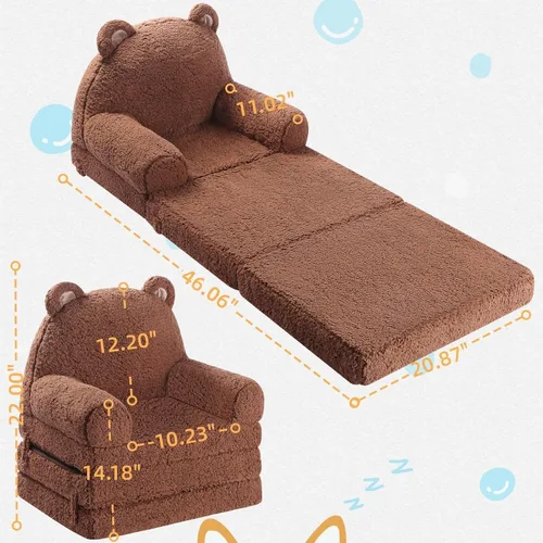 Miniatura 3 de MOMCAYWEX Sofá para niños, sofá Sherpa con cojines de espuma de tres capas, asiento cómodo para niños de 18 meses en adelante, marrón