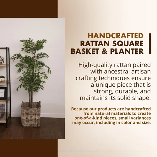 Miniatura 4 de KOUBOO Cesta cuadrada grande de ratán, hecha a mano, sala de estar, mantas, cubo de juguetes, almacenamiento adicional, almacenamiento decorativo