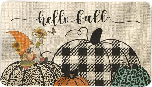 Miniatura 10 de Mloabuc Felpudo decorativo de otoño naranja con texto divertido de calabaza de bienvenida, tapete para interiores, decoración creativa de temporada